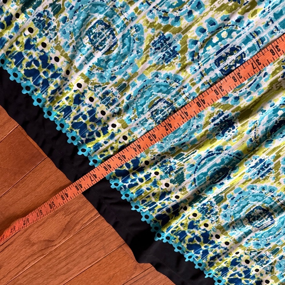 Y2K Boho Vacation Print my collection Sz XL Maxi Dress Twist Front Blue & Green - Picture 11 of 11